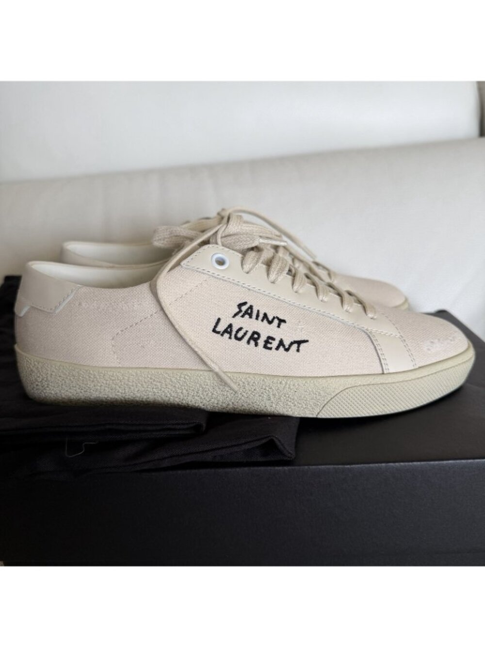 NEW SAINT LAURENT SL/06 Court Cotton Beige Sneakers Sz 37.5 - Picture 3 of 12